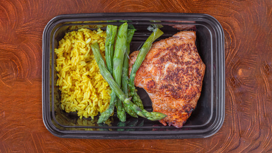 Grilled Salmon, Yellow rice & Asparagus