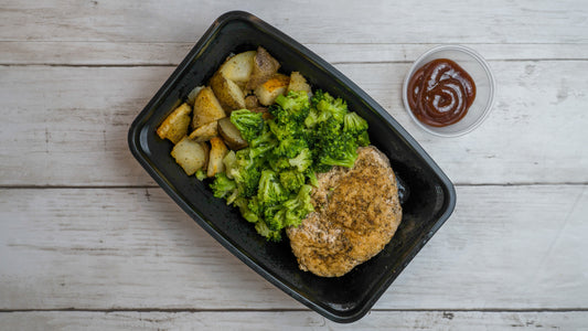 BBQ Turkey Patty, Garlic Roasted Potatoes and Veggies